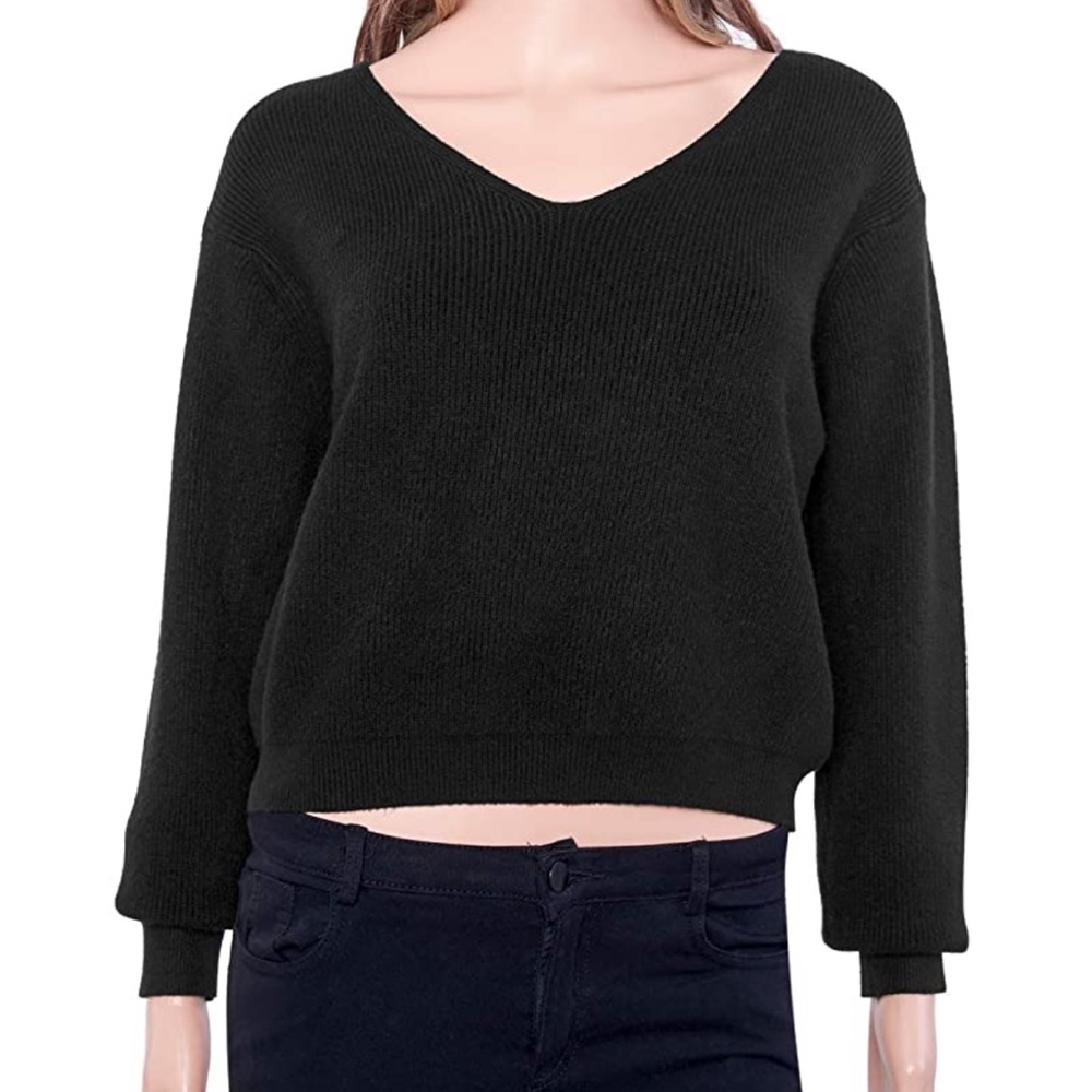 V Neck Knit Cropped Sweater